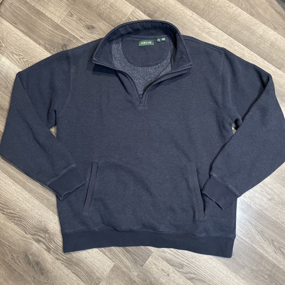 Polo Ralph Lauren Pullover Sweater Dark Navy Blue Size L Cotton 1/4 Zip - Picture 1 of 11
